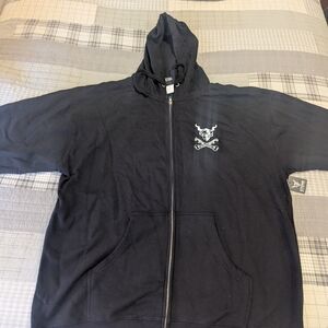 Black Zip-Up Hoodie with Gargoyle Design